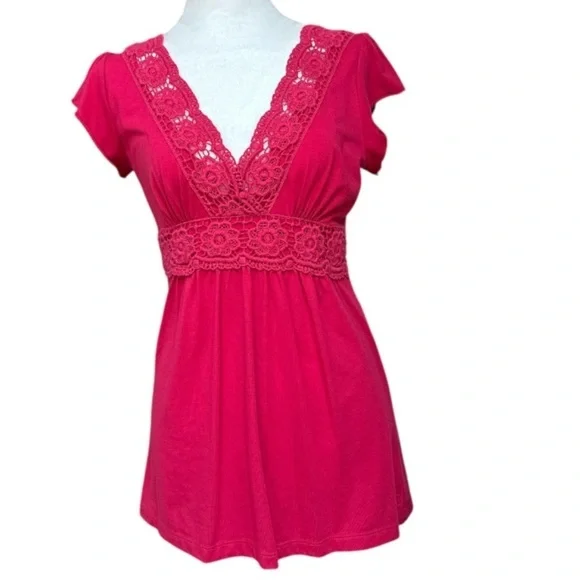 Eyeshadow Babydoll Empire Waist Crochet Trim V Neck Wrap vintage Y2k coquette - Picture 1 of 6